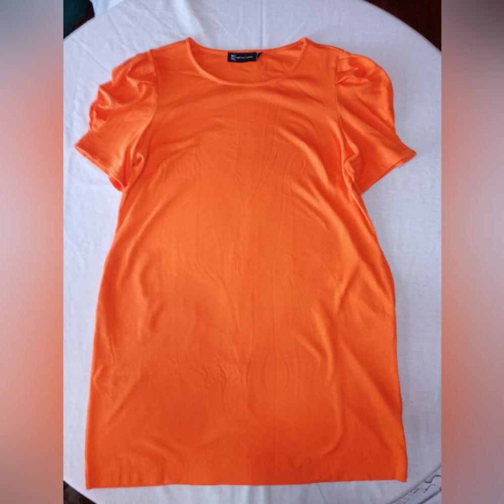 NY & CO T-Shirt Dress Shirt Puff Sleeves Slit Side Pockets